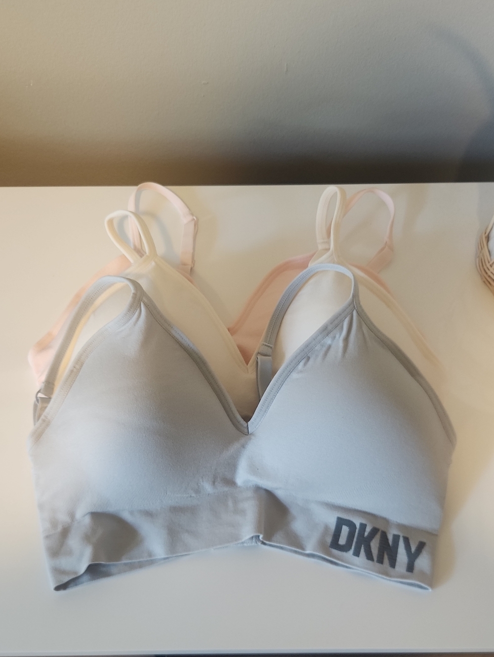DKNY Soft Neutral Wireless Bra Trio - Light Gray, Cream & Pale Pink